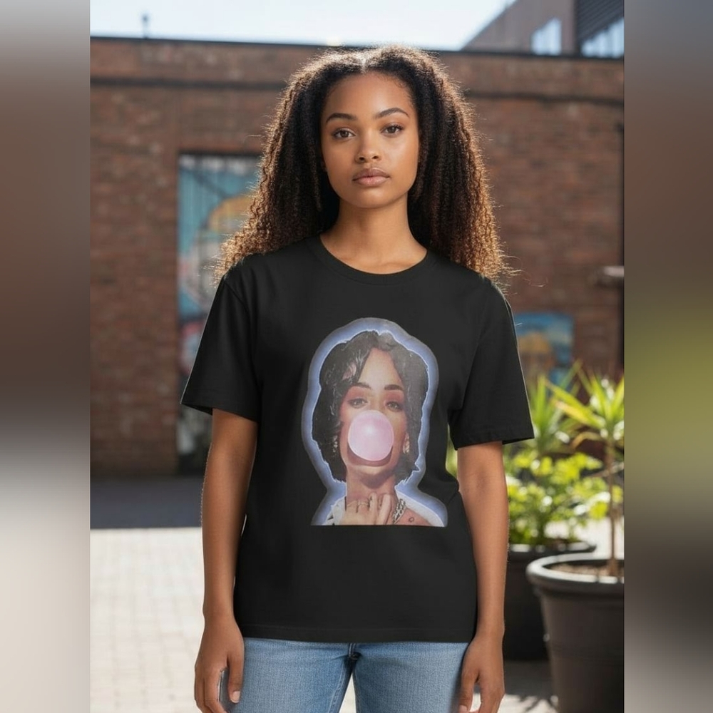 Rihanna Black Graphic T-Shirt with Bubblegum Design